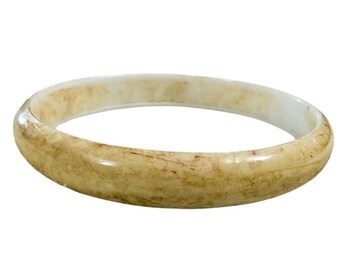 Vintage Plastic Brown Beige White Bangle Bracelet Marbled