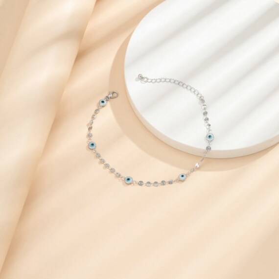 Religious Anklet Silver Tone Evil Eye 27cm Long 1 Piece Etsy