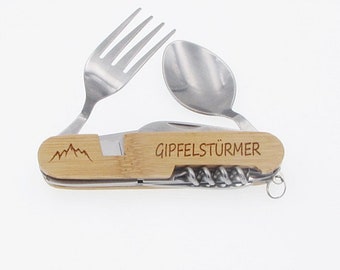 Hiking, camping cutlery with engraving of summiteers, gifts, Easter