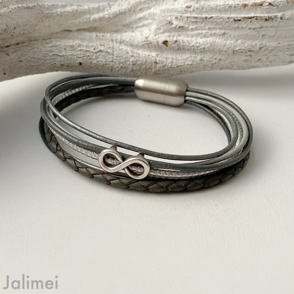 Armband Leder Infinity grau