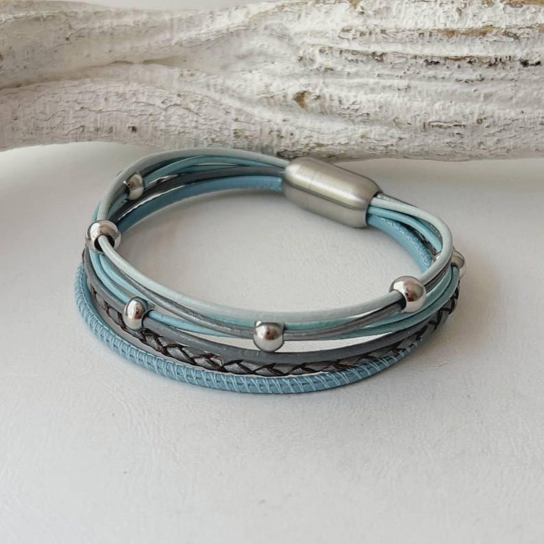 Light blue Nappa leather bracelet image 2