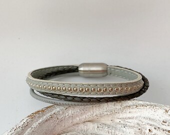 Bracelet Leather Chainball grey