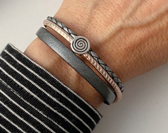 Bracelet leather spiral steel gray rose gold