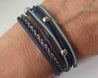 Nappa leather bracelet, antique blue