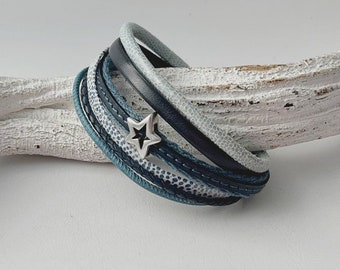 Armband Leder mit Stern blau