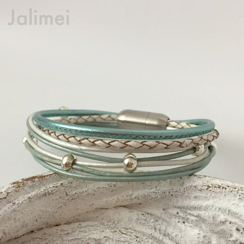 Armband Leder mint-weiß Bild 2