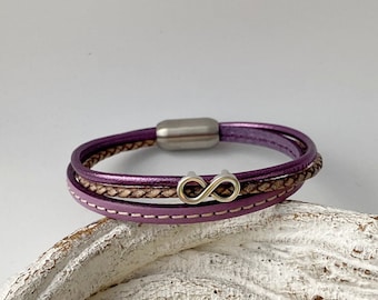 Bracelet leather infinity purple