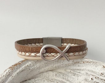 Armband Leder mit Fisch beige Konfirmation Kommunion Taufe Geschenk