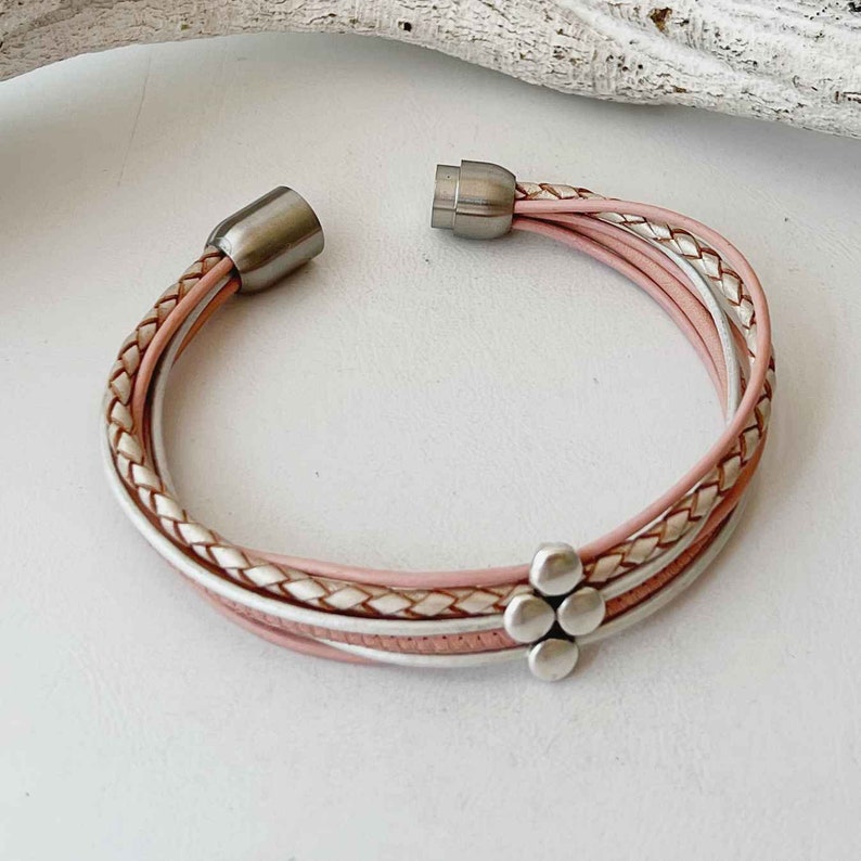 Armband Leder Punkte rosa weiß Bild 4