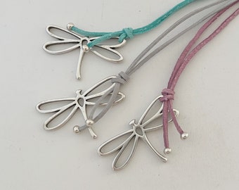 Long necklace dragonfly suede