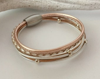 Nappa leather bracelet, rose gold white