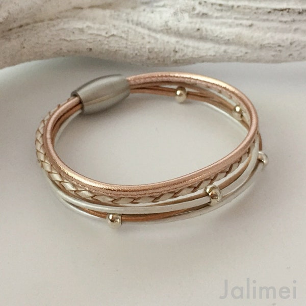 Lederarmband rosegold weiß