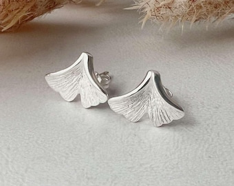 Ginkgo leaf stud earrings, 925 sterling silver
