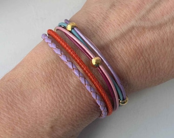 Leather bracelet nappa colorful gold