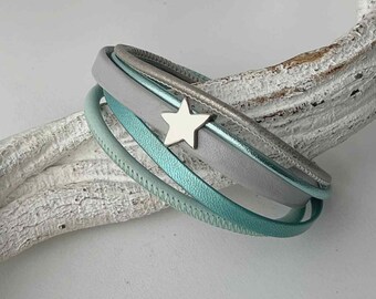 Bracelet leather with star gray mint