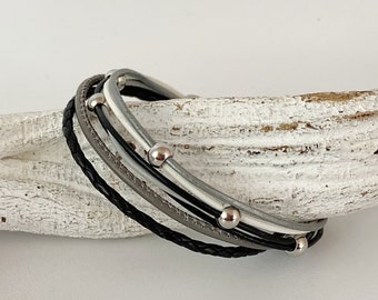 Armband Leder schwarz grau taupe