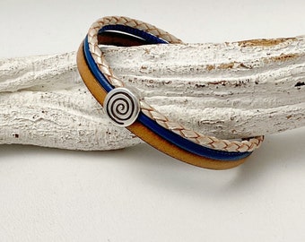 Armband Leder mit Spirale beige blau