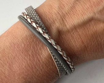 schlichtes Lederarmband Glitzer taupe