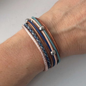 Lederarmband antikblau cognac