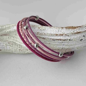 Leather bracelet pink with pearls