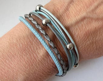 Light blue Nappa leather bracelet