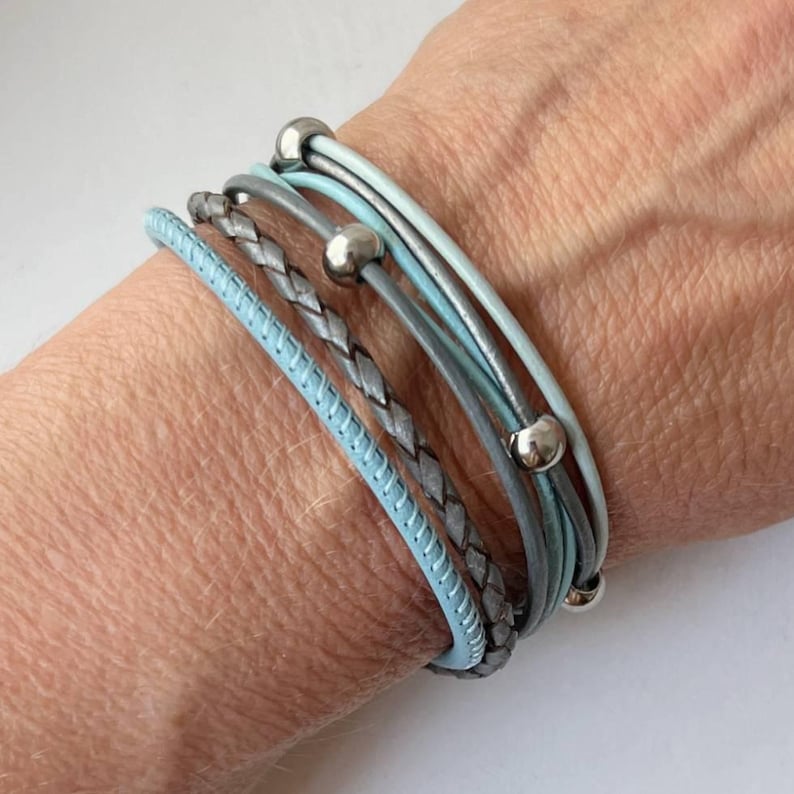 Light blue Nappa leather bracelet image 1