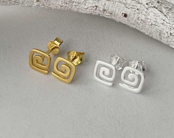 Ohrstecker eckige Spirale 925er Silber und vergoldet