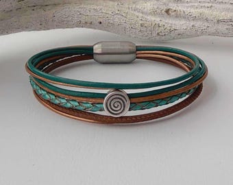 Armband Leder mit kleiner Spirale Petrol braun