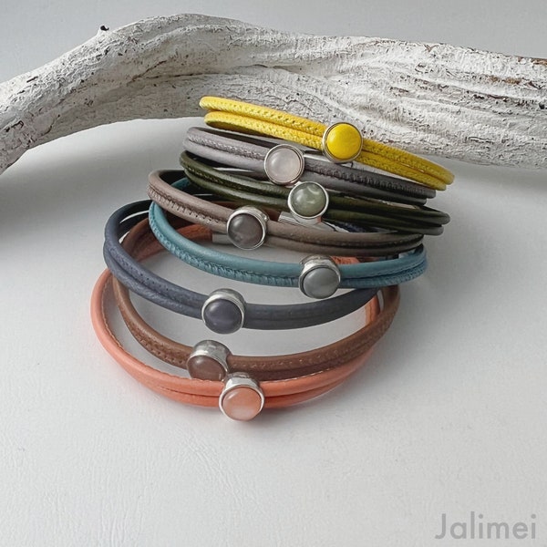 feines Lederarmband Nappa mit Cabochon Stein in vielen Farben