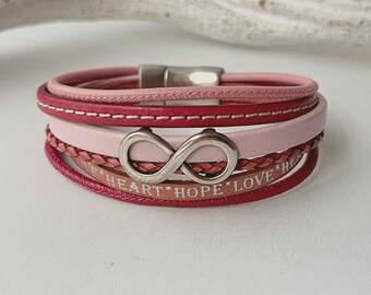 Leather bracelet Infinity pink