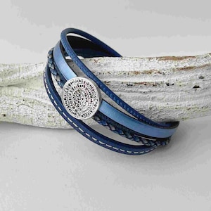 leather bracelet small disc blue
