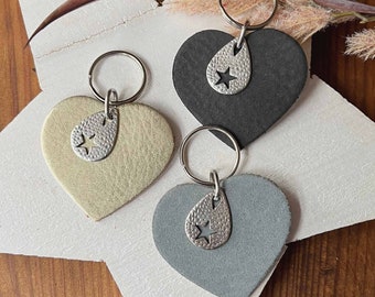 Keychain leather heart black gray gold