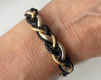 Armband Leder geflochten mit chainball gold schwarz