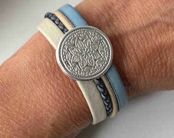 Armband Leder Mandala beige hellblau