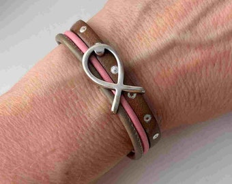 Armband Leder Fisch beige rosa Konfirmation Geschenk