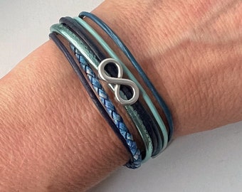 Armband Leder Infinity blau mint