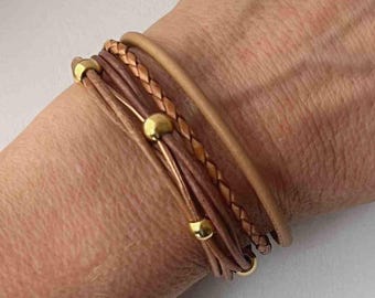 Lederarmband Nappa braun goldfarben