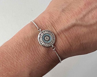 fine stainless steel silver bracelet with Greek eye