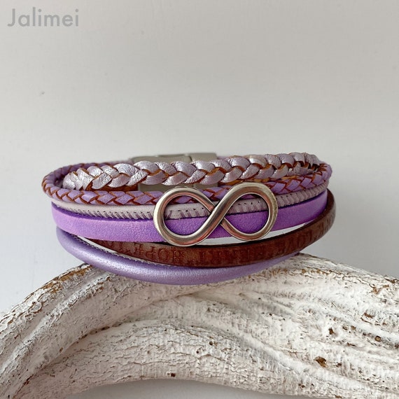 Bracciale in pelle intrecciata a mano multistrato, braccialetto con