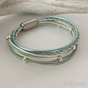 Armband Leder mint-weiß Bild 1