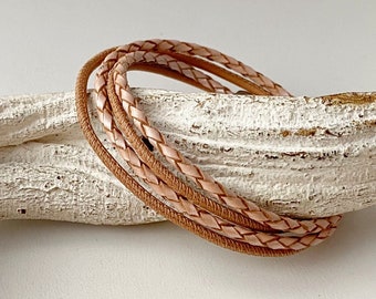 Wrap bracelet leather nappa and braided pink nude