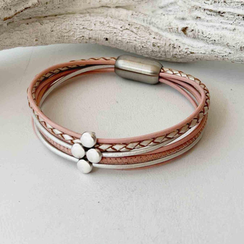 Armband Leder Punkte rosa weiß Bild 5