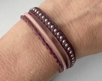 Pulsera de cuero, bola de cadena, baya