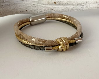 Armband Leder Knoten gold grau