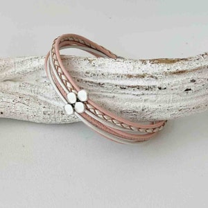 Armband Leder Punkte rosa weiß Bild 3