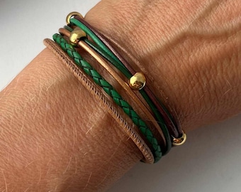 Lederarmband Nappa grün-braun goldfarben