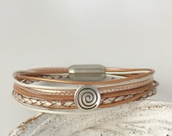 Armband Leder mit Spirale rosegold weiß