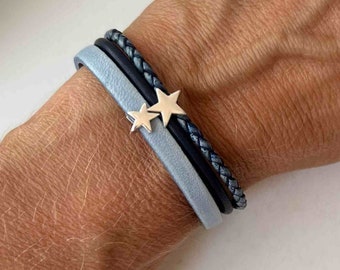 Armband Leder mit Sternchen blau