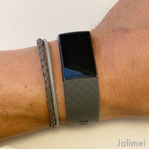 Men's grey Nappa leather bracelet with braid