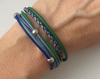 Lederarmband Nappa blau grün